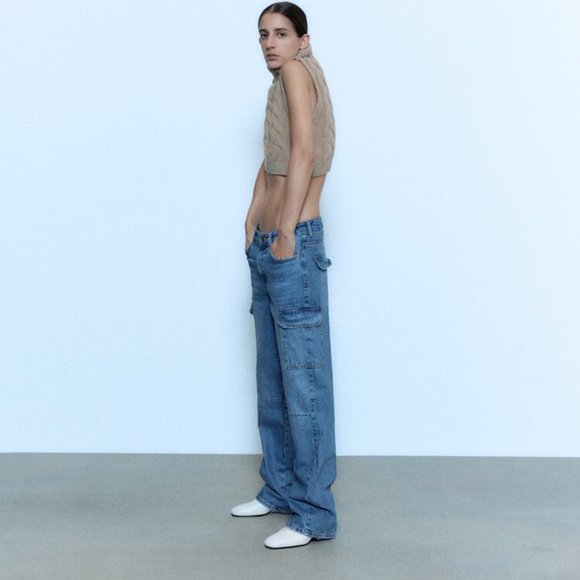 Zara High Waist Cargo Jean - Picture 1 of 12
